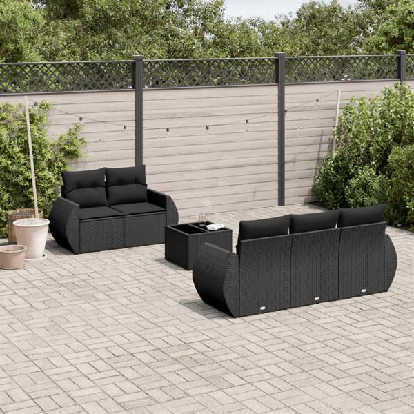 Grote foto vidaxl 6 delige loungeset met kussens poly rattan zwart tuin en terras tuinmeubelen