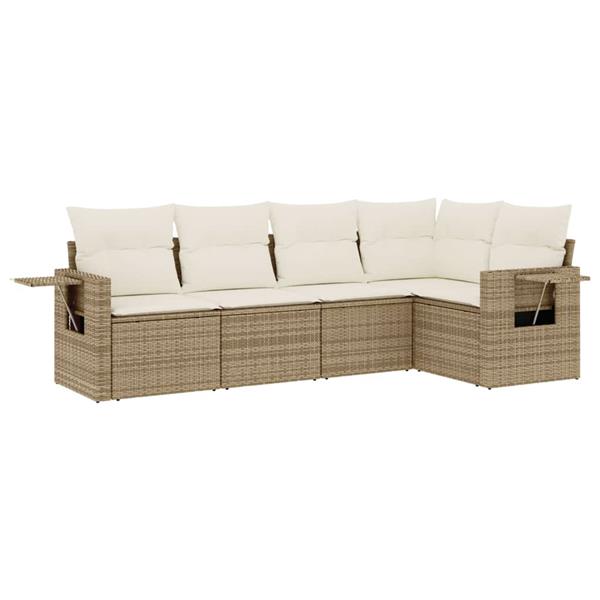 Grote foto vidaxl 5 delige loungeset met kussens poly rattan beige tuin en terras tuinmeubelen