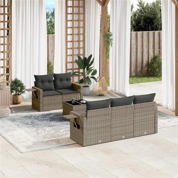 Grote foto vidaxl 6 delige loungeset met kussens poly rattan grijs tuin en terras tuinmeubelen