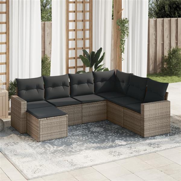 Grote foto vidaxl 7 delige loungeset met kussens poly rattan grijs tuin en terras tuinmeubelen