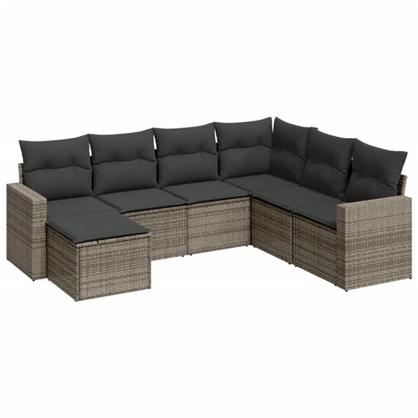 Grote foto vidaxl 7 delige loungeset met kussens poly rattan grijs tuin en terras tuinmeubelen