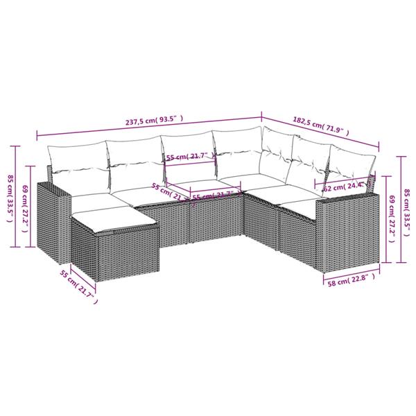 Grote foto vidaxl 7 delige loungeset met kussens poly rattan grijs tuin en terras tuinmeubelen