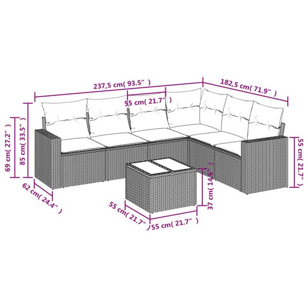 Grote foto vidaxl 7 delige loungeset met kussens poly rattan zwart tuin en terras tuinmeubelen