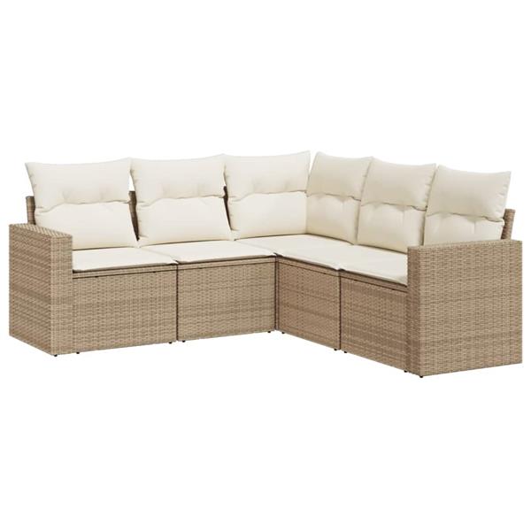 Grote foto vidaxl 5 delige loungeset met kussens poly rattan beige tuin en terras tuinmeubelen