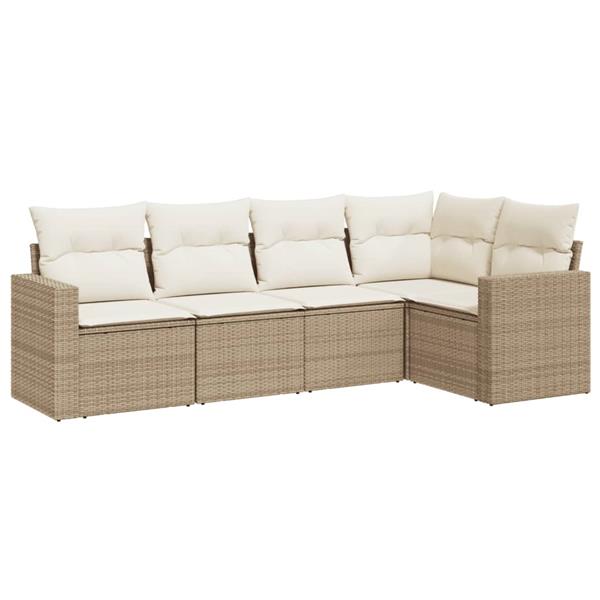 Grote foto vidaxl 5 delige loungeset met kussens poly rattan beige tuin en terras tuinmeubelen