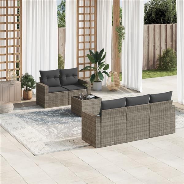 Grote foto vidaxl 6 delige loungeset met kussens poly rattan grijs tuin en terras tuinmeubelen