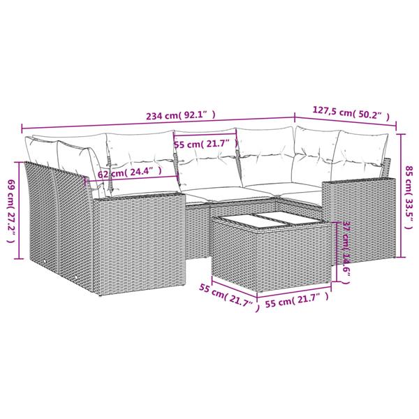 Grote foto vidaxl 7 delige loungeset met kussens poly rattan zwart tuin en terras tuinmeubelen