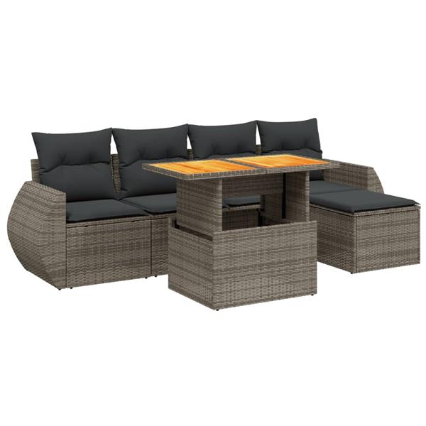 Grote foto vidaxl 6 delige loungeset met kussens poly rattan grijs tuin en terras tuinmeubelen