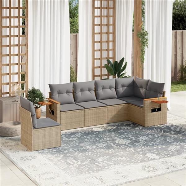 Grote foto vidaxl 6 delige loungeset met kussens poly rattan beige tuin en terras tuinmeubelen