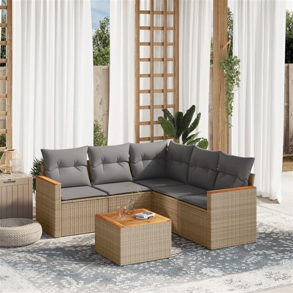 Grote foto vidaxl 6 delige loungeset met kussens poly rattan beige tuin en terras tuinmeubelen