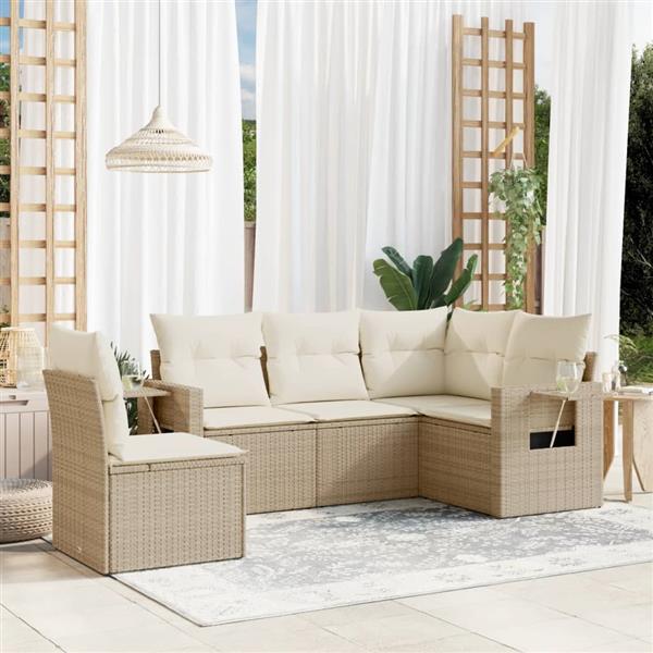 Grote foto vidaxl 5 delige loungeset met kussens poly rattan beige tuin en terras tuinmeubelen