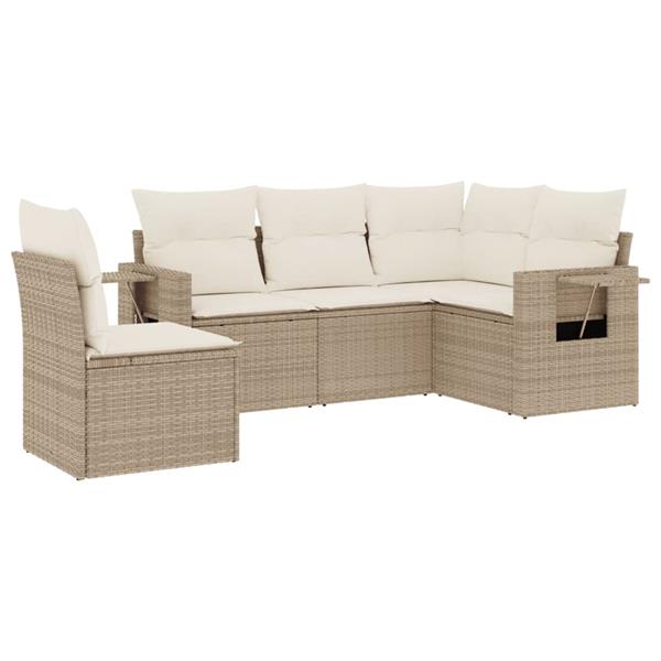 Grote foto vidaxl 5 delige loungeset met kussens poly rattan beige tuin en terras tuinmeubelen