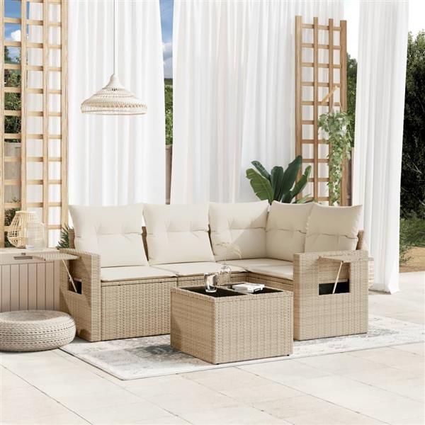 Grote foto vidaxl 5 delige loungeset met kussens poly rattan beige tuin en terras tuinmeubelen