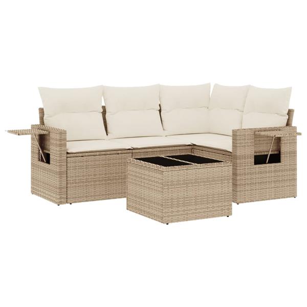 Grote foto vidaxl 5 delige loungeset met kussens poly rattan beige tuin en terras tuinmeubelen