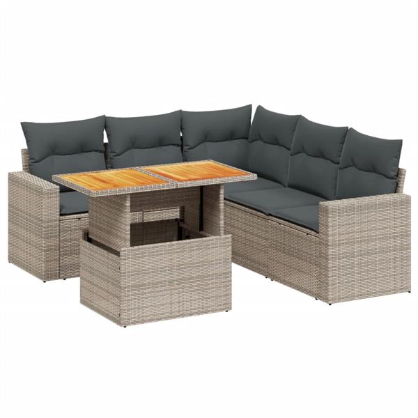 Grote foto vidaxl 6 delige loungeset met kussens poly rattan grijs tuin en terras tuinmeubelen