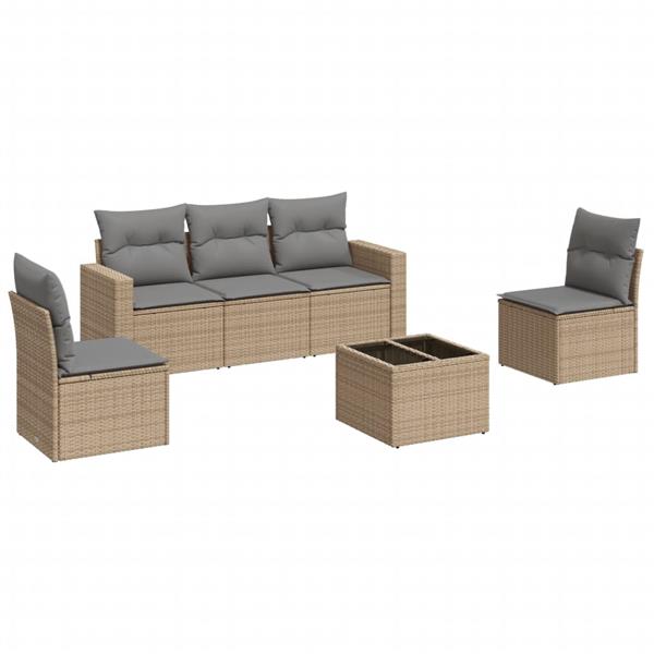 Grote foto vidaxl 6 delige loungeset met kussens poly rattan beige tuin en terras tuinmeubelen