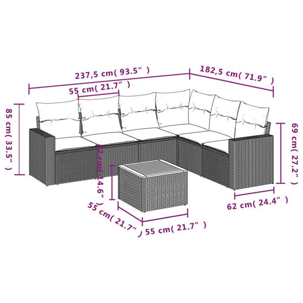 Grote foto vidaxl 7 delige loungeset met kussens poly rattan grijs tuin en terras tuinmeubelen