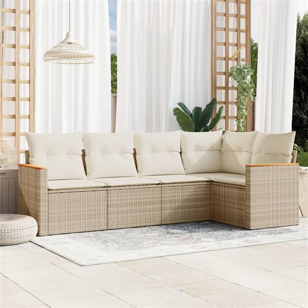 Grote foto vidaxl 5 delige loungeset met kussens poly rattan beige tuin en terras tuinmeubelen