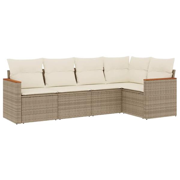 Grote foto vidaxl 5 delige loungeset met kussens poly rattan beige tuin en terras tuinmeubelen