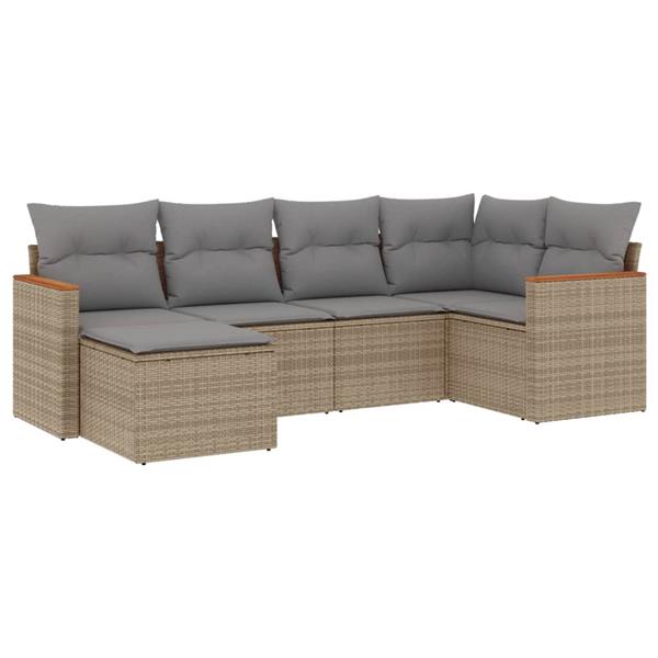 Grote foto vidaxl 6 delige loungeset met kussens poly rattan beige tuin en terras tuinmeubelen