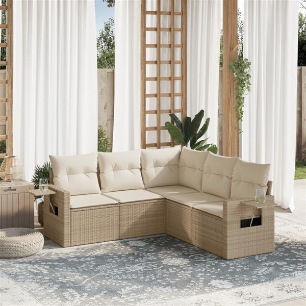 Grote foto vidaxl 5 delige loungeset met kussens poly rattan beige tuin en terras tuinmeubelen