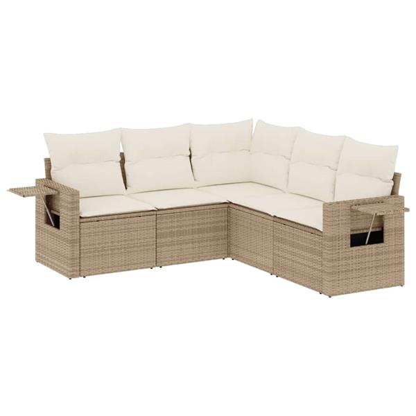 Grote foto vidaxl 5 delige loungeset met kussens poly rattan beige tuin en terras tuinmeubelen