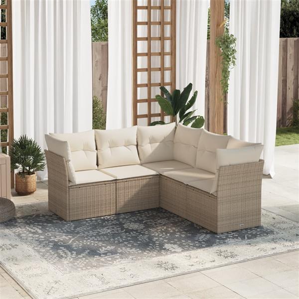 Grote foto vidaxl 5 delige loungeset met kussens poly rattan beige tuin en terras tuinmeubelen