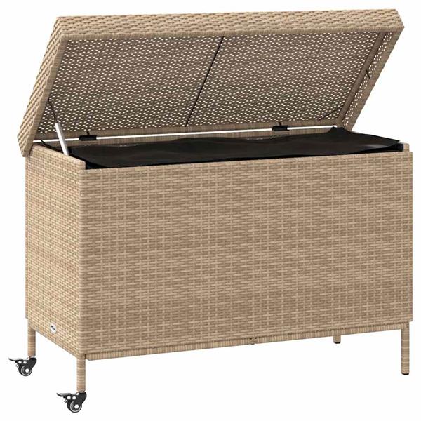 Grote foto vidaxl tuinbox met wielen 110x55x73 cm poly rattan gemengd beige tuin en terras overige tuin en terras