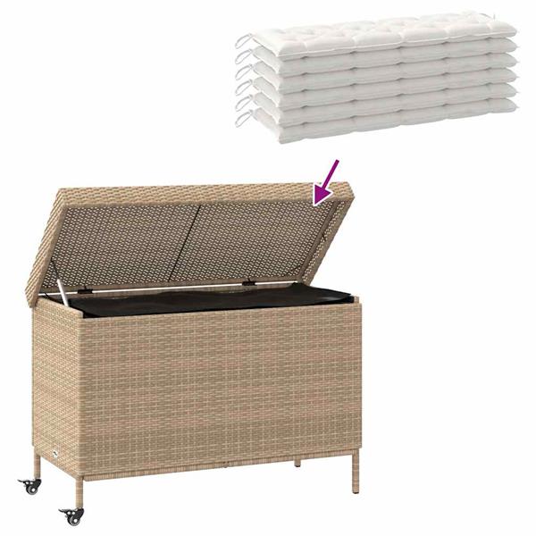 Grote foto vidaxl tuinbox met wielen 110x55x73 cm poly rattan gemengd beige tuin en terras overige tuin en terras