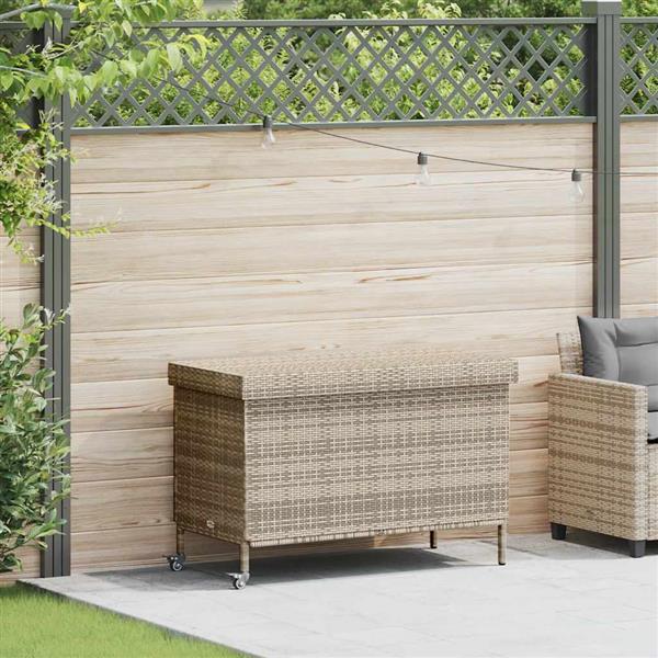 Grote foto vidaxl tuinbox met wielen 110x55x73 cm poly rattan grijs tuin en terras overige tuin en terras