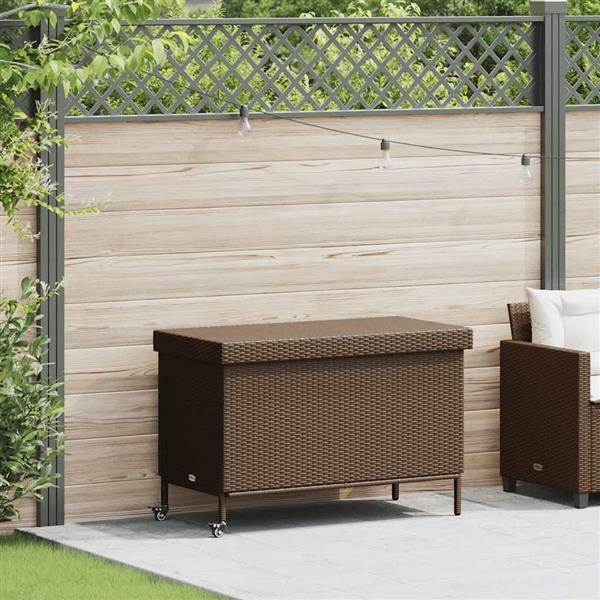 Grote foto vidaxl tuinbox met wielen 110x55x73 cm poly rattan bruin tuin en terras overige tuin en terras