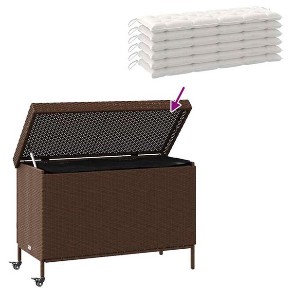 Grote foto vidaxl tuinbox met wielen 110x55x73 cm poly rattan bruin tuin en terras overige tuin en terras