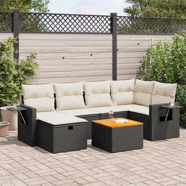 Grote foto vidaxl 7 delige loungeset met kussens poly rattan zwart tuin en terras tuinmeubelen