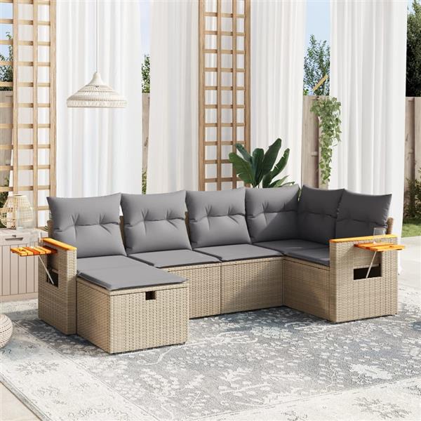 Grote foto vidaxl 6 delige loungeset met kussens poly rattan gemengd beige tuin en terras tuinmeubelen