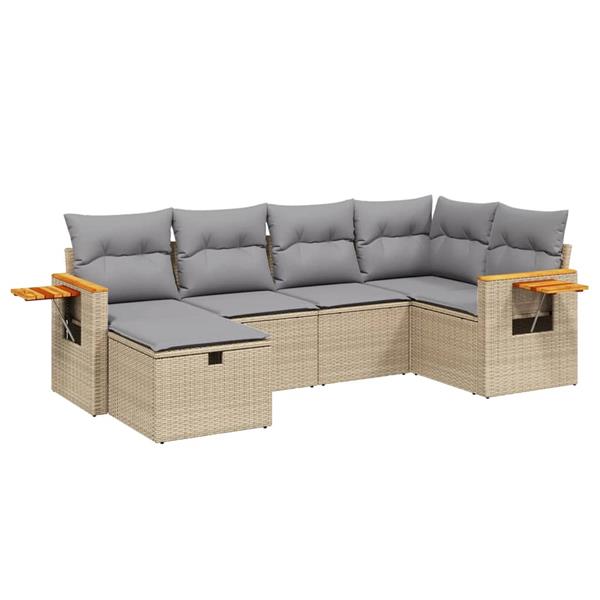 Grote foto vidaxl 6 delige loungeset met kussens poly rattan gemengd beige tuin en terras tuinmeubelen