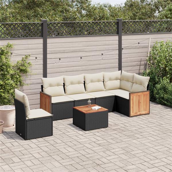 Grote foto vidaxl 7 delige loungeset met kussens poly rattan zwart tuin en terras tuinmeubelen