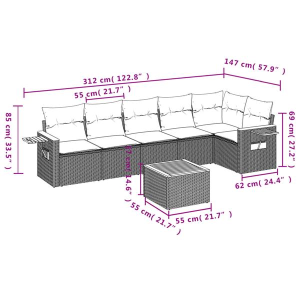 Grote foto vidaxl 7 delige loungeset met kussens poly rattan zwart tuin en terras tuinmeubelen