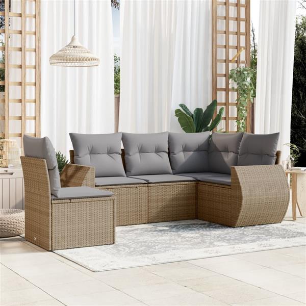 Grote foto vidaxl 6 delige loungeset met kussens poly rattan beige tuin en terras tuinmeubelen