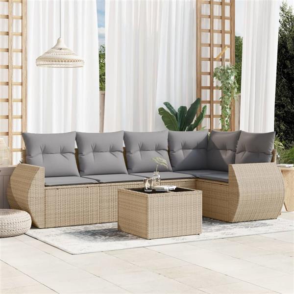 Grote foto vidaxl 6 delige loungeset met kussens poly rattan beige tuin en terras tuinmeubelen