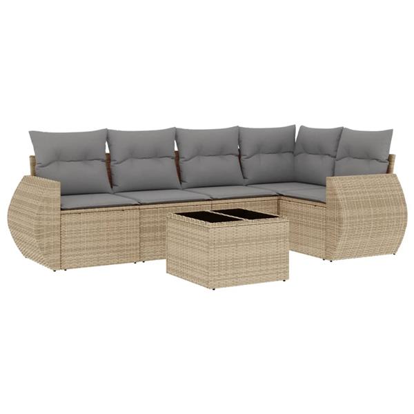 Grote foto vidaxl 6 delige loungeset met kussens poly rattan beige tuin en terras tuinmeubelen