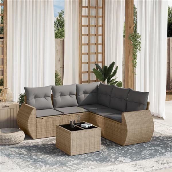 Grote foto vidaxl 6 delige loungeset met kussens poly rattan beige tuin en terras tuinmeubelen