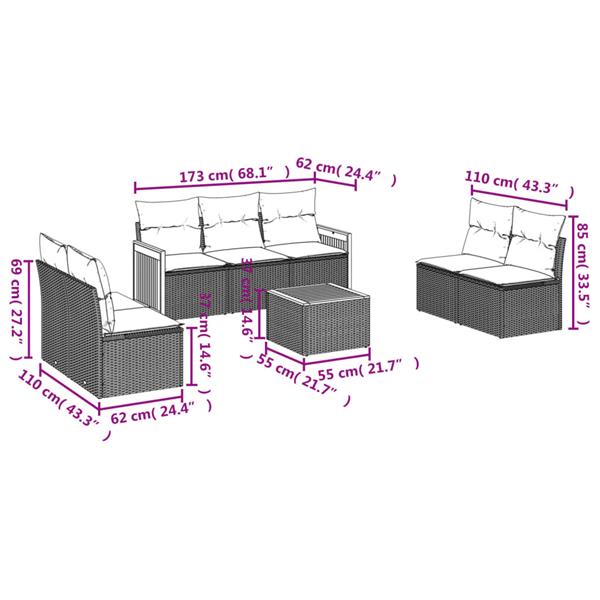 Grote foto vidaxl 8 delige loungeset met kussens poly rattan zwart tuin en terras tuinmeubelen