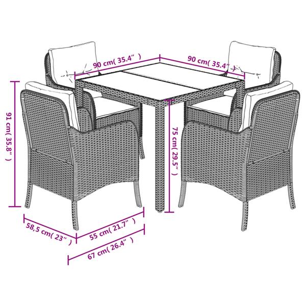 Grote foto vidaxl 5 delige tuinset met kussens poly rattan zwart tuin en terras tuinmeubelen