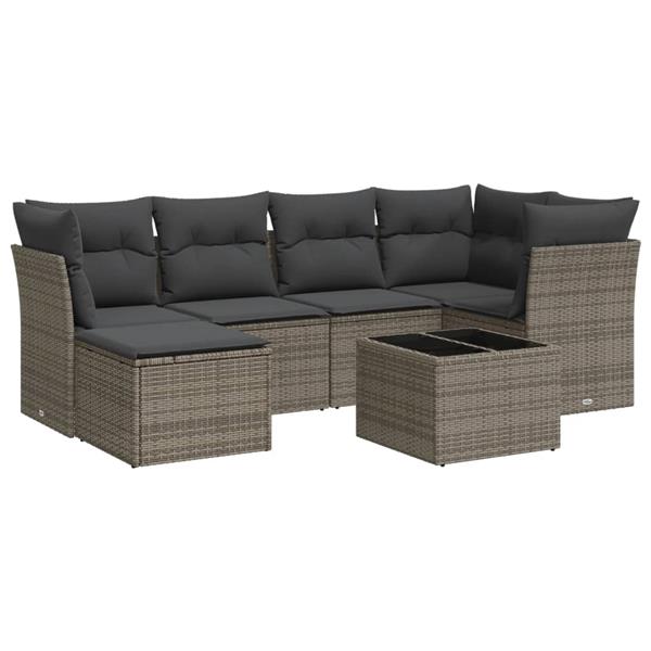 Grote foto vidaxl 7 delige loungeset met kussens poly rattan grijs tuin en terras tuinmeubelen