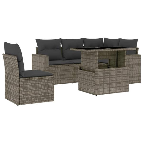 Grote foto vidaxl 6 delige loungeset met kussens poly rattan grijs tuin en terras tuinmeubelen