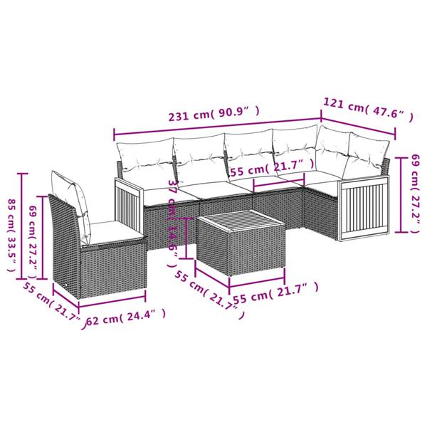 Grote foto vidaxl 7 delige loungeset met kussens poly rattan zwart tuin en terras tuinmeubelen