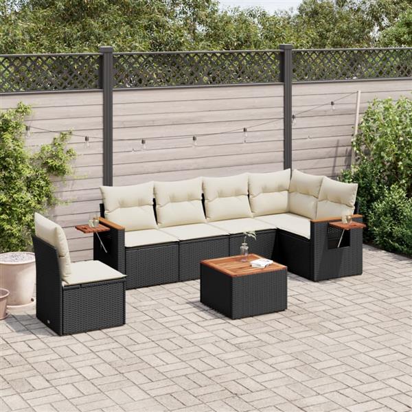 Grote foto vidaxl 7 delige loungeset met kussens poly rattan zwart tuin en terras tuinmeubelen