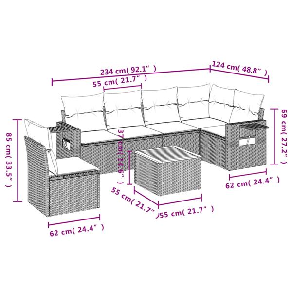 Grote foto vidaxl 7 delige loungeset met kussens poly rattan zwart tuin en terras tuinmeubelen