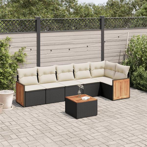 Grote foto vidaxl 7 delige loungeset met kussens poly rattan zwart tuin en terras tuinmeubelen