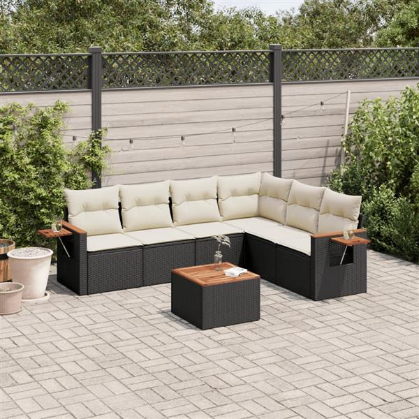 Grote foto vidaxl 7 delige loungeset met kussens poly rattan zwart tuin en terras tuinmeubelen